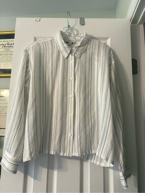 Womens White Striped Button-Down Shirt